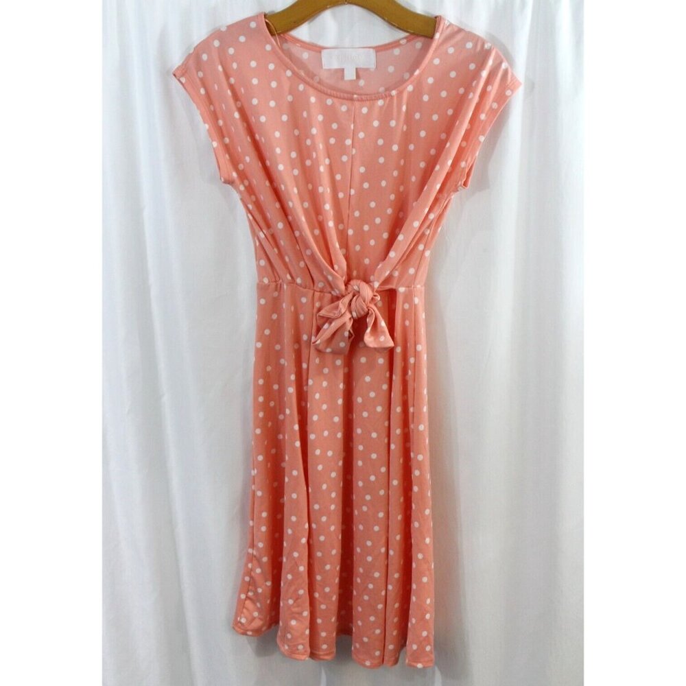 Superfoxx Womens Juniors Peach Pink Polka Dot Short Sleeve Dress XS